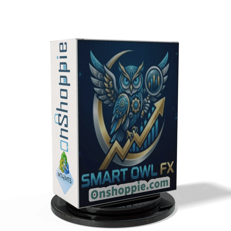 Boxed product with ornate blue owl logo and 'SMART OWL FX' text, on a curved display stand.
